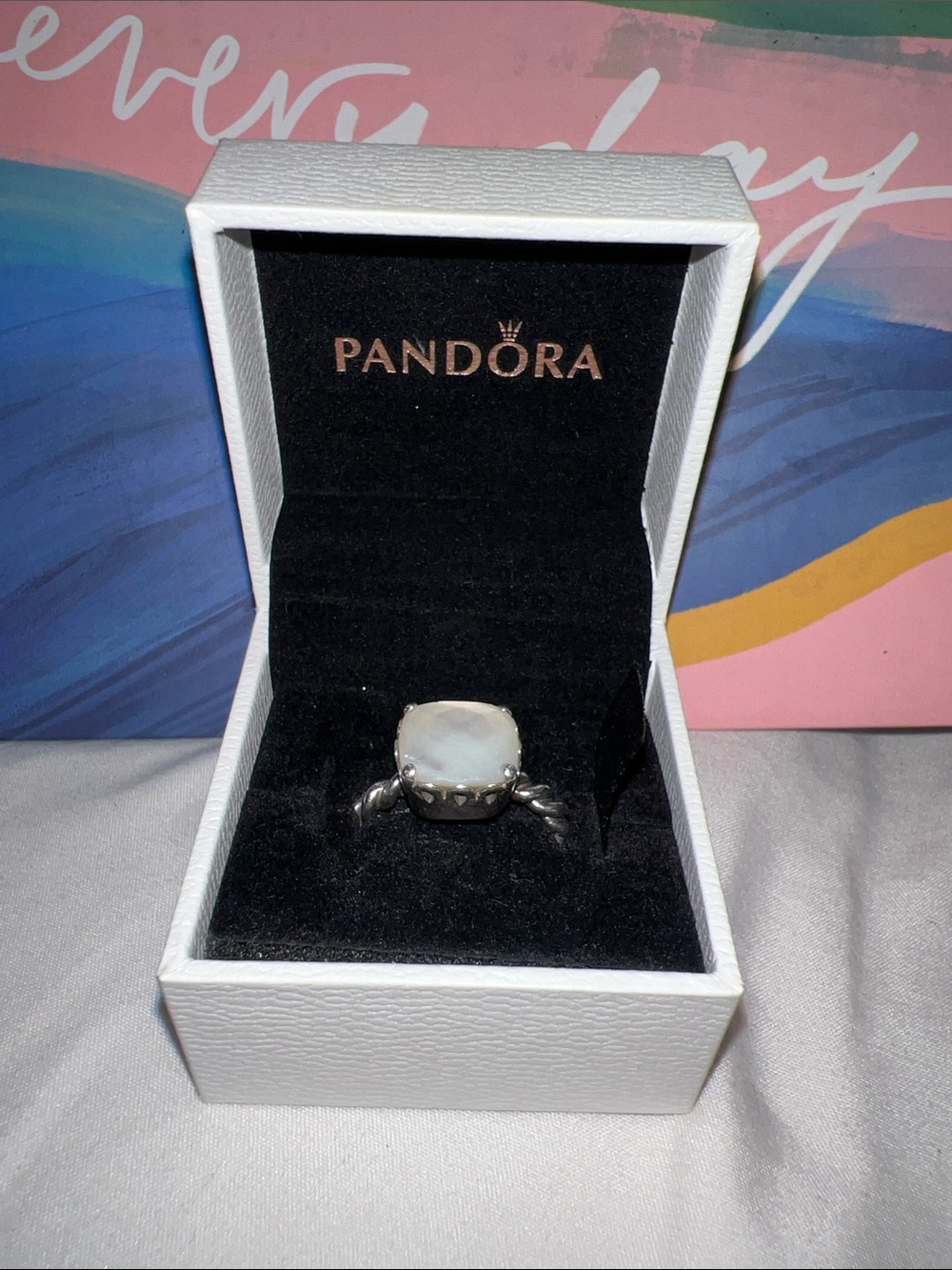 Pandora Silver Ring with White Mother-of-Pearl Cushion